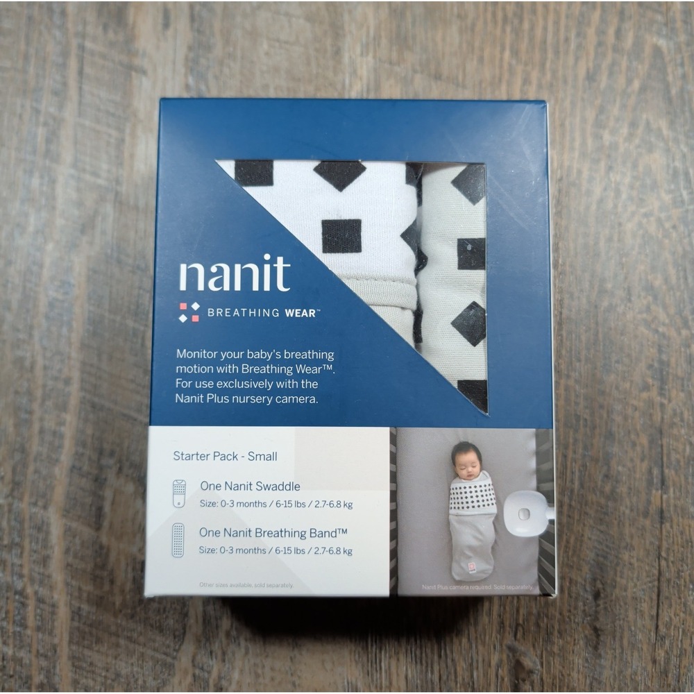 Nanit Breathing Wear Starter Pack Small 0-3 Months Swaddle and Band - New